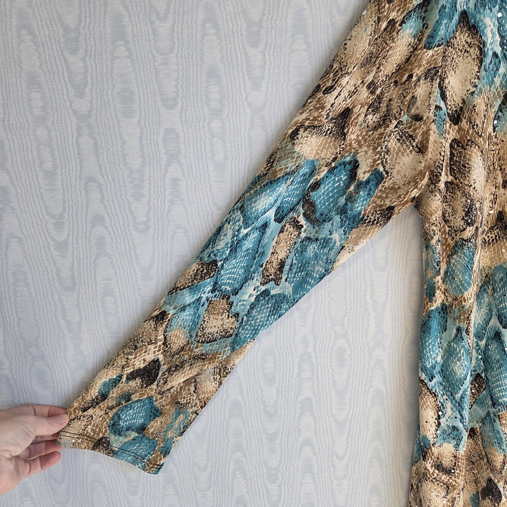 Cover Charge Womens XL Snakeskin Top Asymmetrical Tunic Sequin Liquid Knit Y2K - Picture 2 of 9